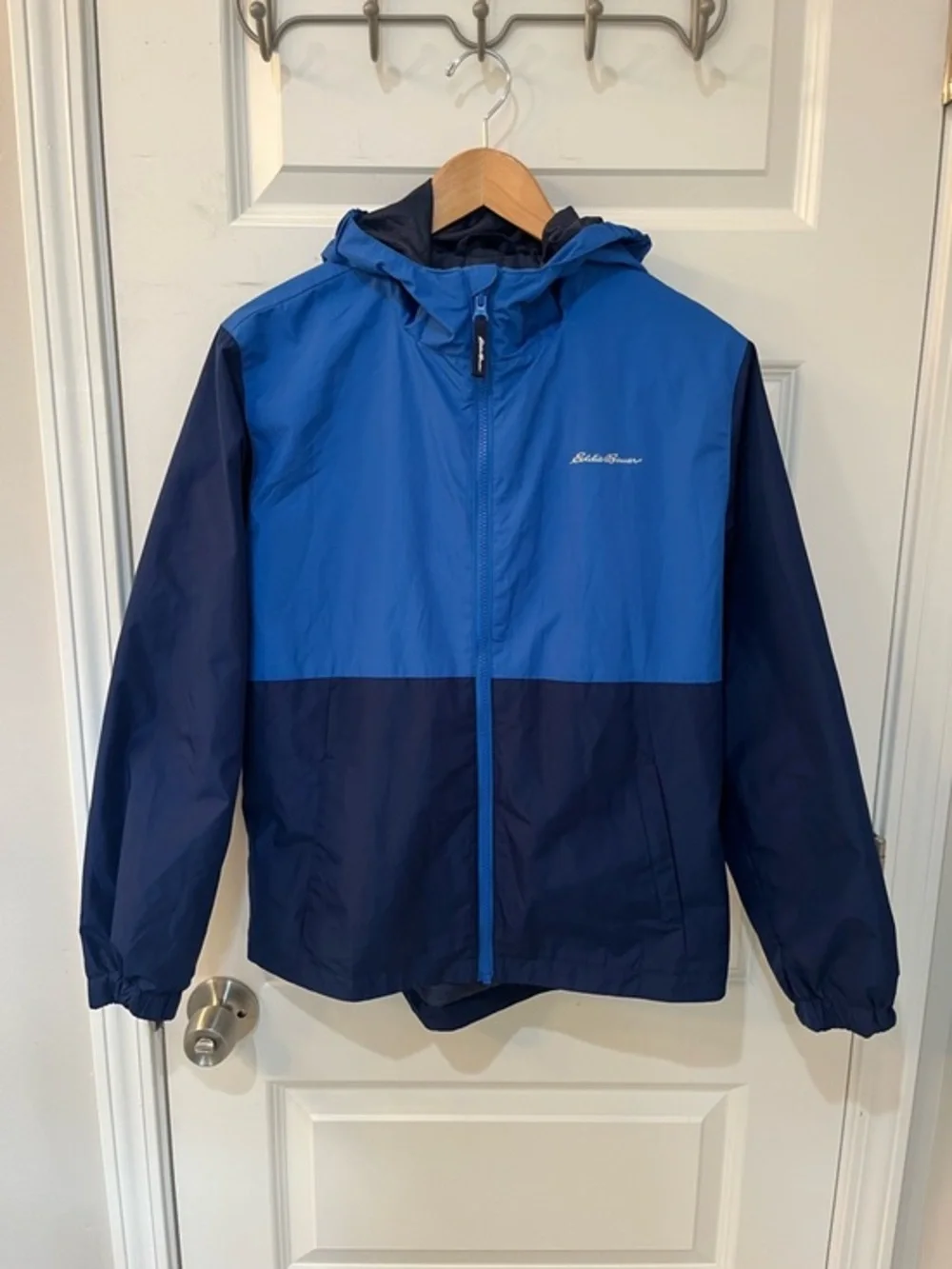 Eddie‎ Bauer Youth Large 14-16 Hooded Windbreaker Full Zip Jacket Blue Navy